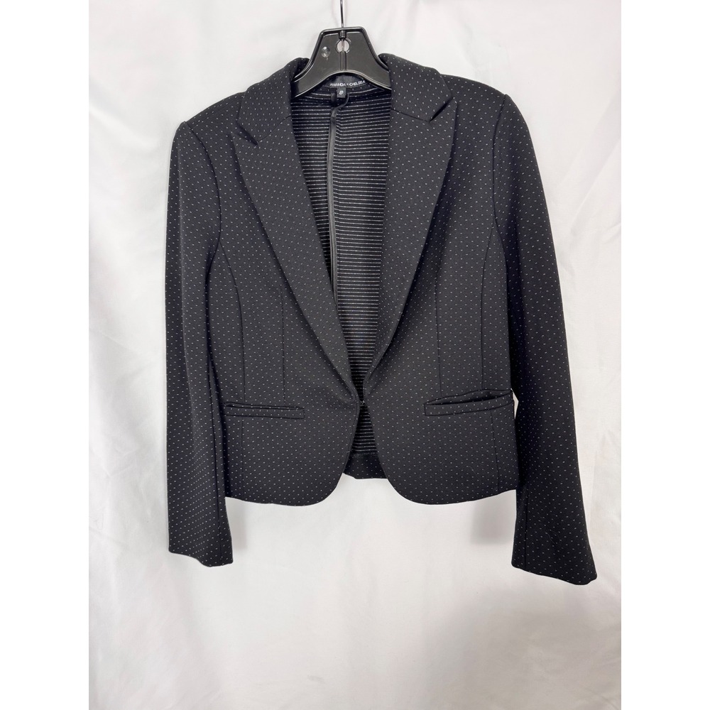Amanda Chelsea Polka‎ Dot Blazer Cropped Career Jacket Black Size 4P